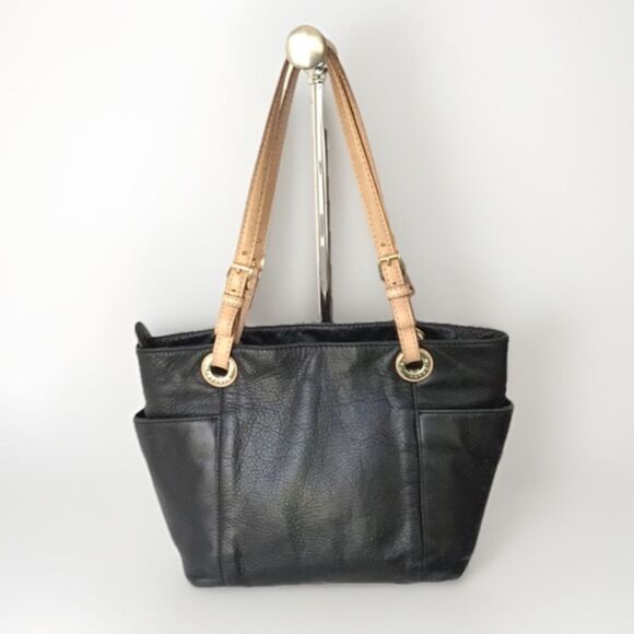 Michael Kors Black Leather Jet Set Tote Bag Shoulder Purse Classic Minimalist - Picture 2 of 12